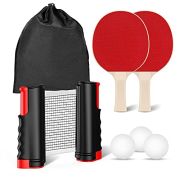 FOOING Tischtennisschläger Set, 2 Tischtennisschläger Profi 6 Tischtennisbälle Versenkbar Tischtennisnetz, Tischtennis Set mit Aufbewahrungstasche