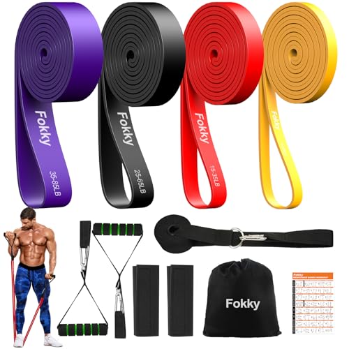 Fokky Resistance Bands Set mit 4 Widerstandsstufen, Fitnessbänder mit Türanker, Griffen, Schutzhülle, Tragetasche und Trainingsanleitung, Widerstandsbänder für Stretching/Yoga/Fitness/Krafttraining