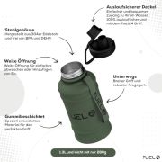 Fuel24 Extra Stark Trinkflasche Edelstahl Metall 1.3L & 2.2L – Auslaufsicher & BPA-Frei Wasserflasche Edelstahl – Robuste Trinkflasche Fitnessstudio, Sport Wasserkrug Edelstahl Flasche Für Erwachsene