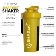 GA Shaker+® 2.0 Die 7in1 Original Trinkflasche/Wasserflasche mit Protein Shaker Funktion, 1L (Gelb)