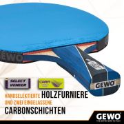 GEWO PS Blast Carbon Tischtennisschläger & GEWO Tischtennisbälle Training 40+ – ITTF genehmigter Profi-Tischtennisschläger, konkav, 1,8mm Schwamm + 3 Sterne Tischtennis-Ball, 12 Stück