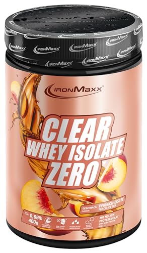 IronMaxx Clear Whey Isolate Zero – Peach IceTea 400g Dose | Klarer Molkenprotein-Isolat ohne Zucker | Laktosefreies Clear Protein | Protein Limonade mit fruchtig-erfrischendem Geschmack