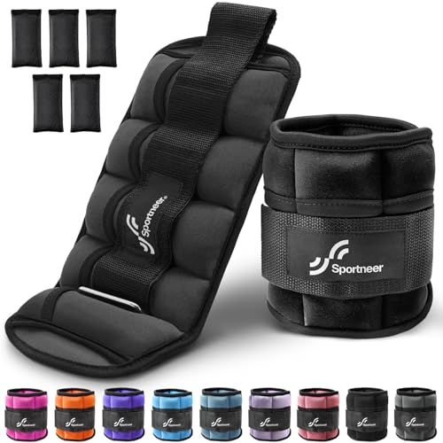 Sportneer Gewichtsmanschetten, Verstellbares Fußgelenkgewichte Set, Fuß-/Handgelenkgewicht Manschetten, 0,45kg-1,6kg (pro Knöchel)/0,9-3,2kg(pro Paar), ein Paar