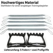 Sporttrend 24® Profi Expander schwarz | Widerstandsband 5-Fach verstellbar mit abnehmbaren Stahlfedern, Widerstand bis zu 30kg