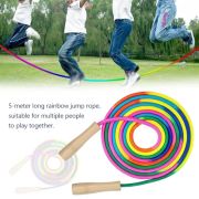 YDHfdc Lange Springseil 5M Regenbogen Springseil mit Holzgriff Seilspringen Hüpfseil für Mehrspieler Fitness für Erwachsene Seilspringen