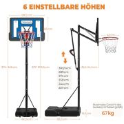 Yaheetech Basketballständer Basketballkorb Basketballanlage mit Handgriff Verstellbare Korbhöhe 227-303,5 cm Korbanlage für Innen- oder Außenbereich Basketballständer Verstellen durch Handgriff