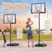 Yohood Basketballkorb Outdoor, Verstellbare Korbhöhe von 135 bis 305 cm, Basketballständer mit 111x72cm Rückwand, für Kinder Jugendliche Erwachsene im Hinterhof/Auffahrt/Innenbereich