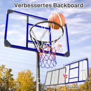 Yohood Basketballkorb Outdoor für Kinder/Jugendliche, Basketballkorb mit Rollen Tragbar, 147–260cm Höhenverstellbarer Basketballständer mit 82x53cm PC Rückwand & Vergrößerter Basis