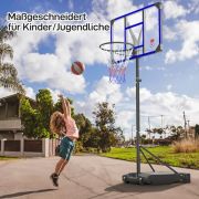 Yohood Basketballkorb Outdoor für Kinder/Jugendliche, Basketballkorb mit Rollen Tragbar, 147–260cm Höhenverstellbarer Basketballständer mit 82x53cm PC Rückwand & Vergrößerter Basis