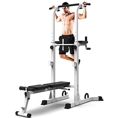 mit Bank, verstellbare Dip-Station für Squat-Rack, multifunktionale Klimmzugstange für Krafttrainingsgeräte zu Hause, max. 300 kg