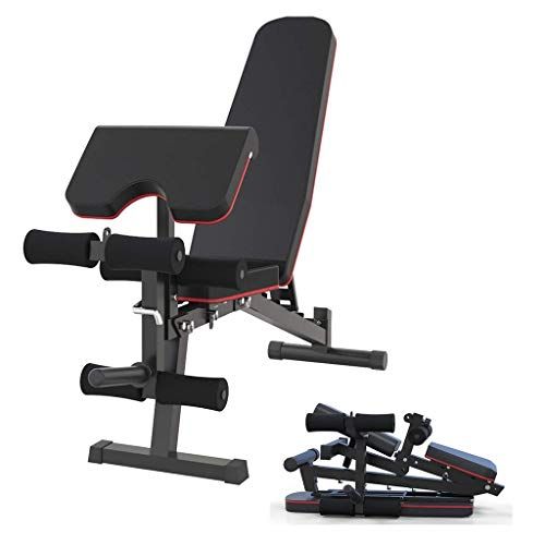 qazxsw Workout Bank verstellbares Gewicht Bank Prediger Curl Bein Curl Sit-up Hantel Fitness, Home Gym Sterength Flache Bank für Männer Frauen
